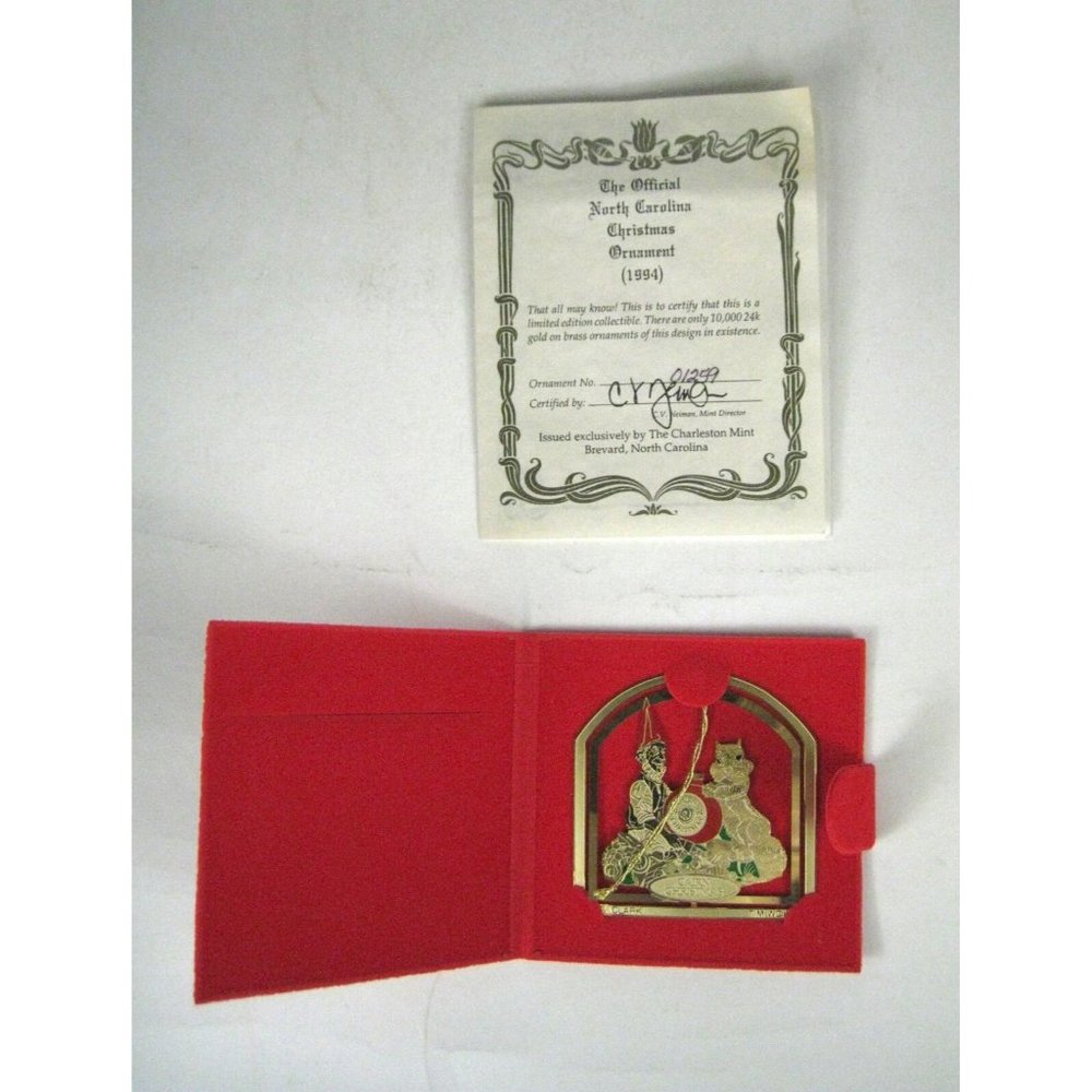 1994 Official North Carolina Christmas Ornament Certificate Clark Gnome Cairn